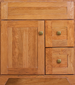 Yorkshire Collection with Shaker2 Door style in Cherry-Golden Wood-Color. Standard Yorkshire Decorative Hardware shown.
