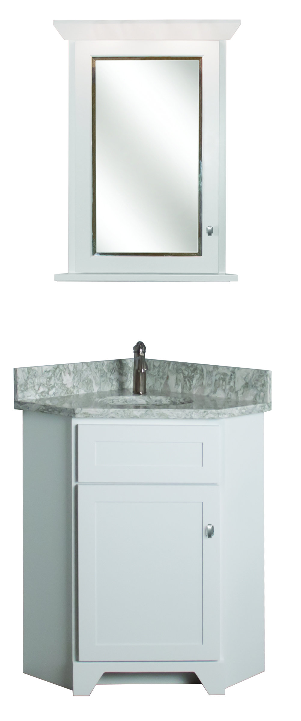 18 White Modern Corner Bathroom Vanity with Medicine Cabinet